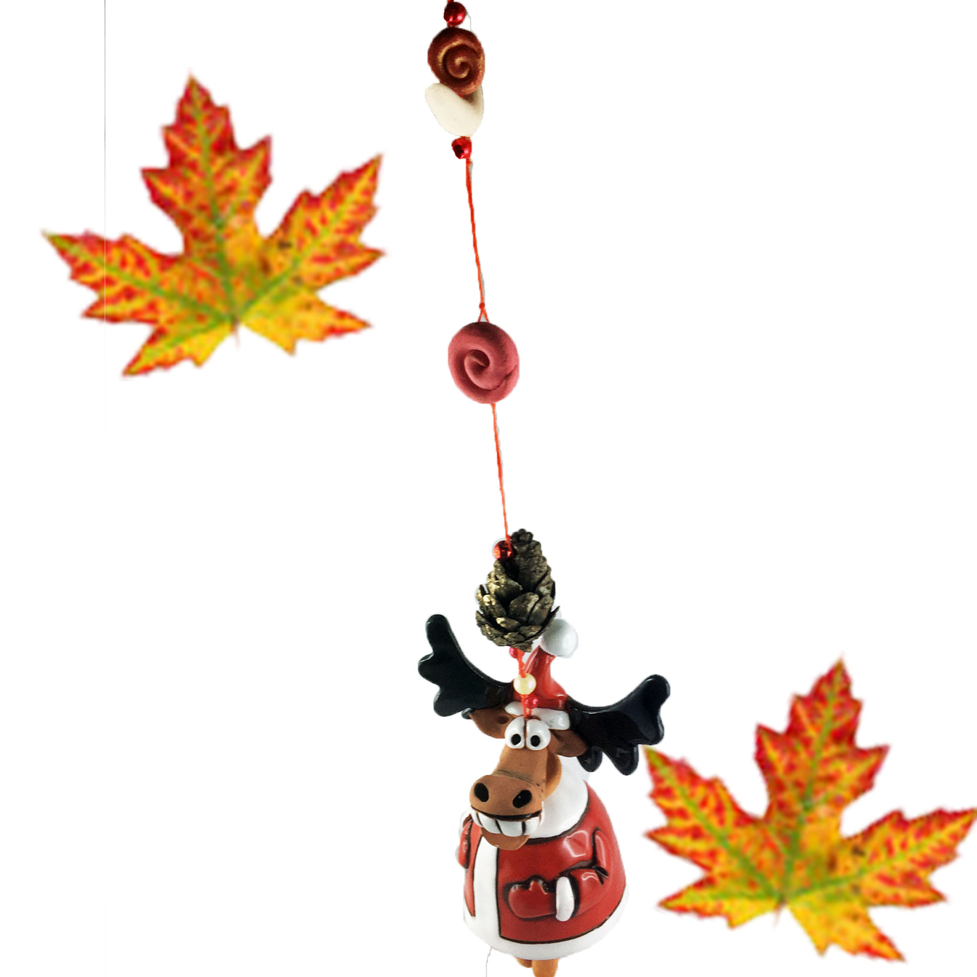 Smiling-Elk im Santa Dress - x-mas-Mobile long-rope