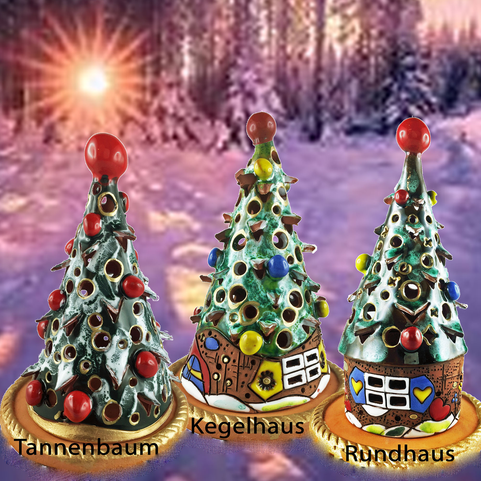 Teelichthalter - Winterhaus mit Baumdach - Kerzenhalter