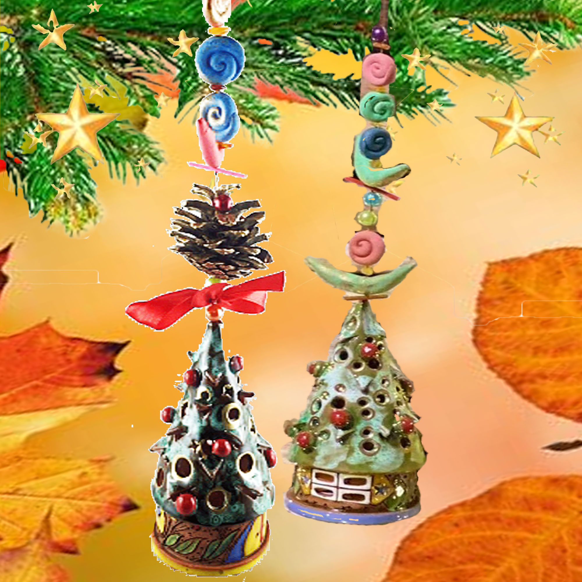 x-mas Windglckchen Rundhaus mit Zapfen+Ornamentseil