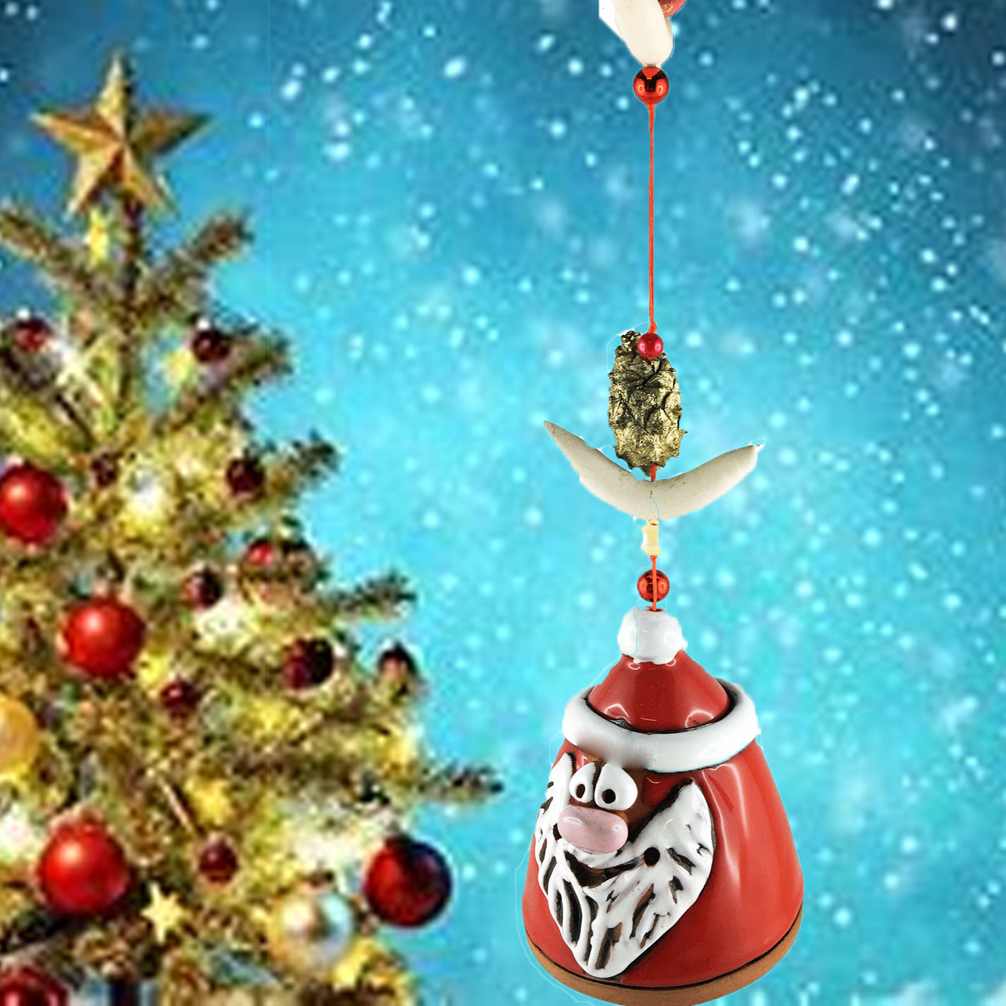 Santa Claus Windglöckchen mit Ornamentseil+Zapfen