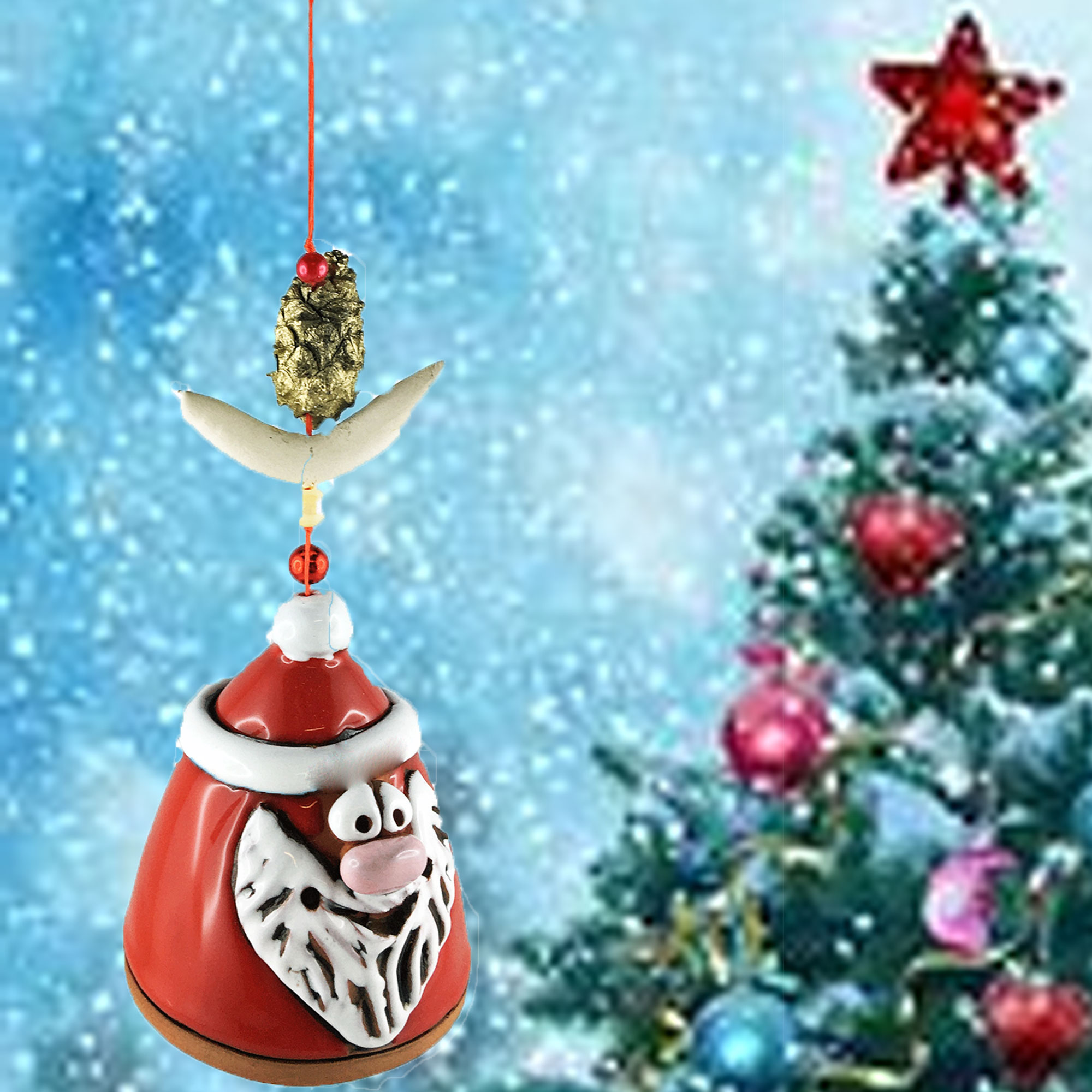 Santa Claus Windglckchen mit Ornamentseil+Zapfen