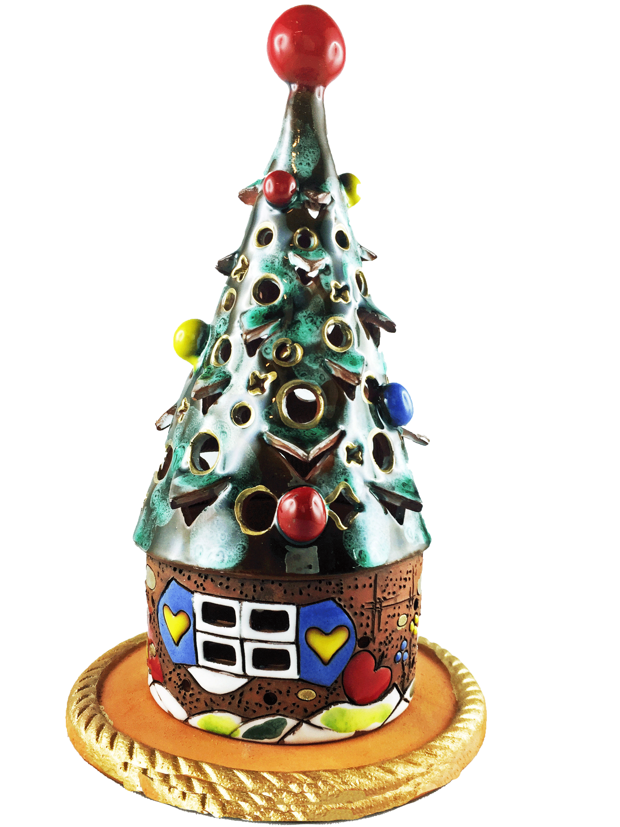 x-mas-Teelicht-Rundhaus mit Baumdach Winterdesign bauchig